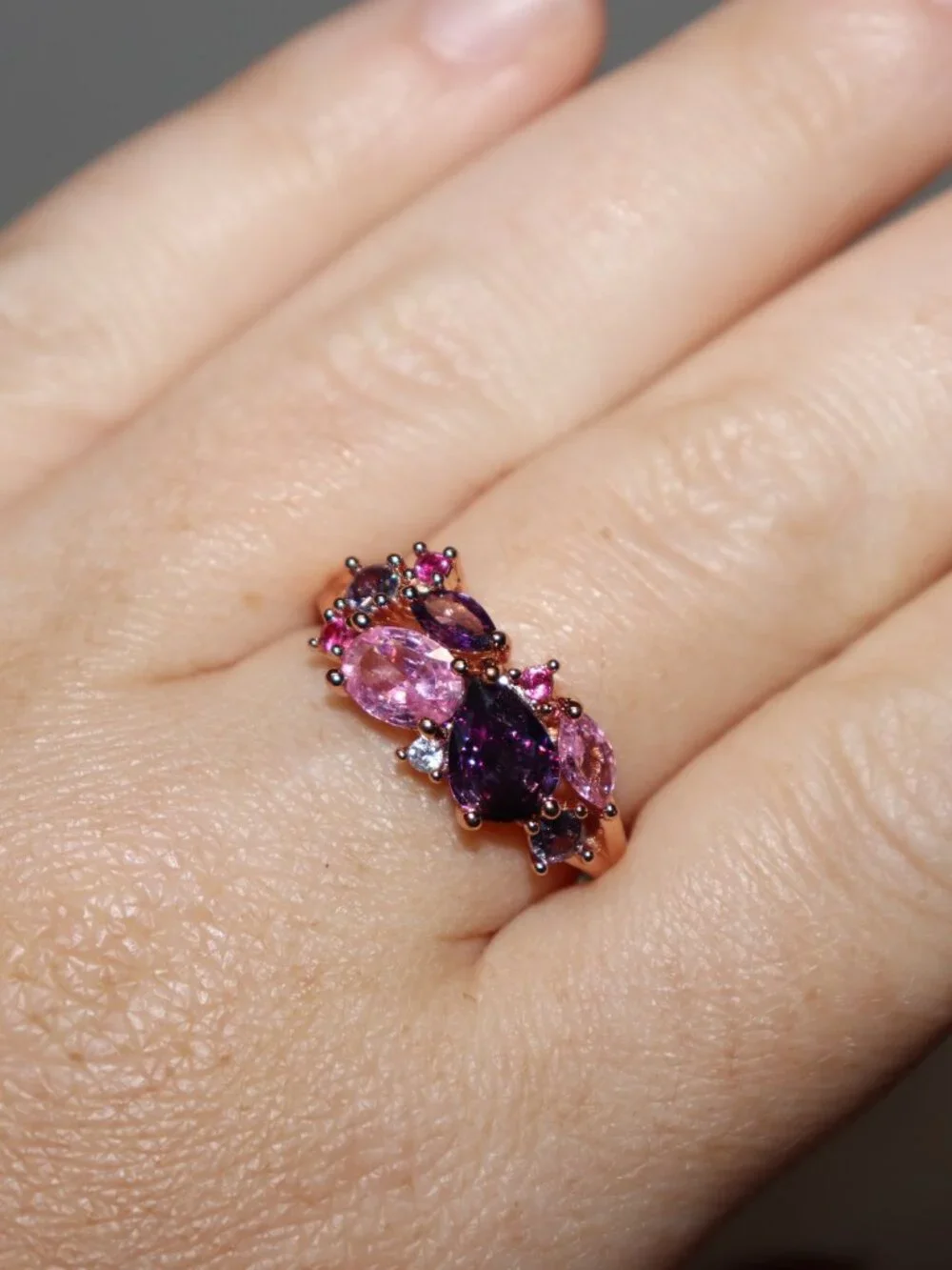 ✨ NWOT Rose Gold Pink & Purple Multi‑Stone Ring • Size 9.5 ✨